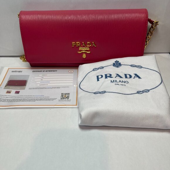 Prada Vitello Move Leather Wallet on Chain - Peonia - Preowned - Picture 12 of 12